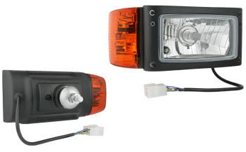 Phare avant type H4 avec support arrière, câble et connecteur AMP - droit