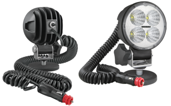 Phare de travail avec LEDs, support magnétique, câble spiralé et interrupteur