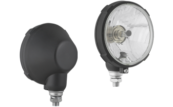 Phare avant type H4/R2 dans un boîtier plastique - debout (feux: de croisement, de route, de position)